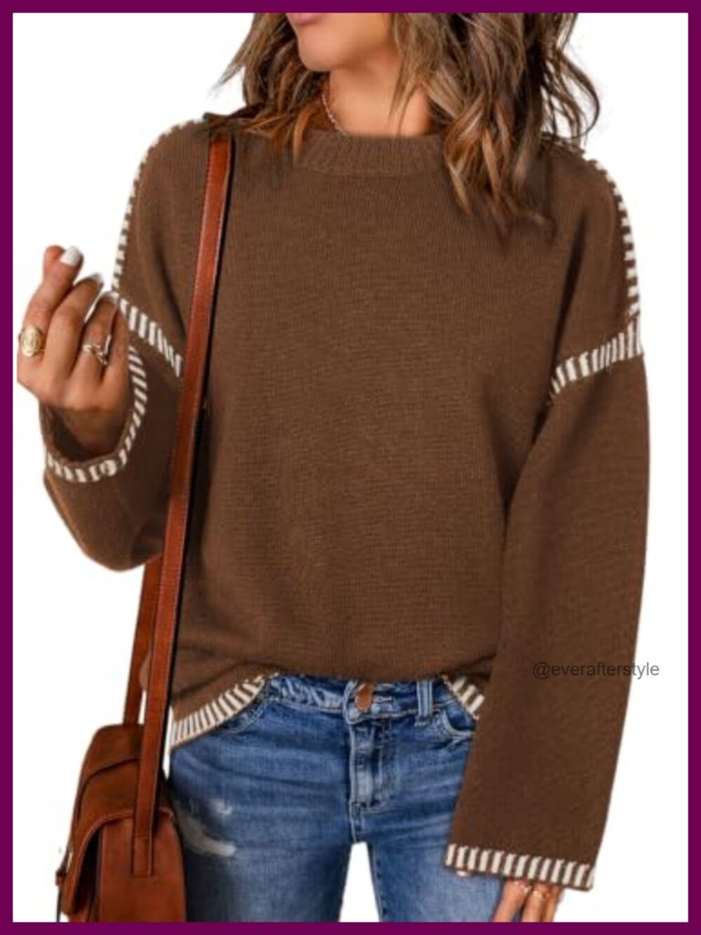 Oversized Crewneck Cable Knit Pullover Sweater Loose Fit Fall Winter
